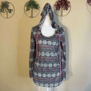 No Boundaries Gray Pink Winter Snowflake Hooded Long Sleeve Shirt M 7-9 Juniors